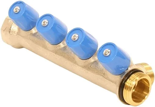 Коллектор регулирующий проходной 4 отвода синий 1&quot;в/н x ¾&quot;ек General Fittings 6300E7N1005B4A