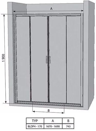 Дверь в нишу 1700мм прозрачное стекло Ravak Blix BLDP4-170 0YVV0C00Z1