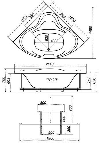 Ванна акриловая Triton Троя 150x150 Н0000000218