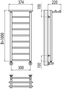 Полотенцесушитель водяной лесенка Terminus Контур с/п П9 300х1000 полированная сталь 4670078529626, 2