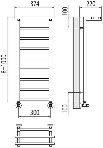 Полотенцесушитель водяной лесенка Terminus Контур с/п П9 300х1000 полированная сталь 4670078529626