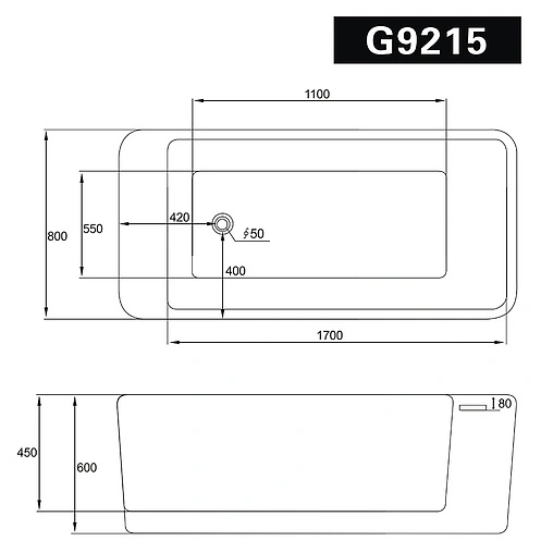 Ванна акриловая отдельностоящая Gemy 170x80 G9215