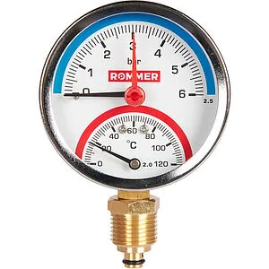 Термоманометр радиальный Rommer 80мм 6 бар 120°С ½&quot; RIM-0006-800615, 1