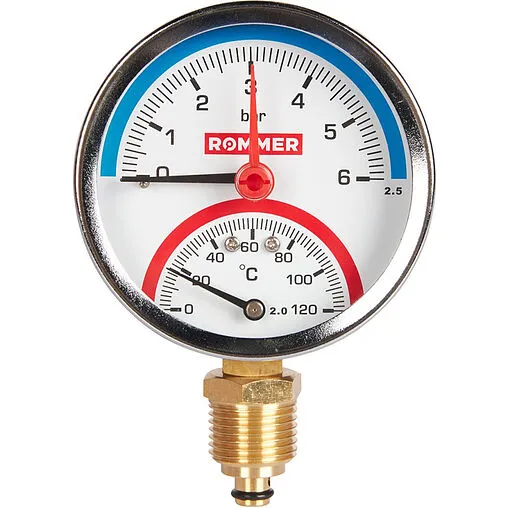 Термоманометр радиальный Rommer 80мм 6 бар 120°С ½&quot; RIM-0006-800615