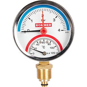 Термоманометр радиальный Rommer 80мм 4 бар 120°С ½&quot; RIM-0006-800415, 1