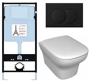 Комплект 6 в 1 Jacob Delafon Vox E21747RU-BL с кнопкой E36496-BL черный матовый, 1
