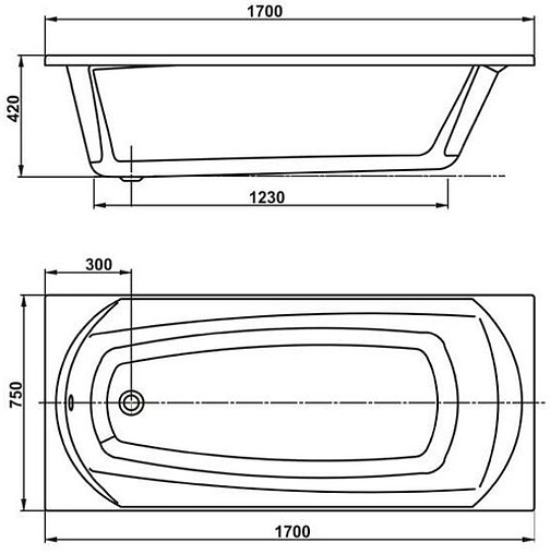 Ванна акриловая Vagnerplast Ebony 170x75 VPBA170EBO2X-04