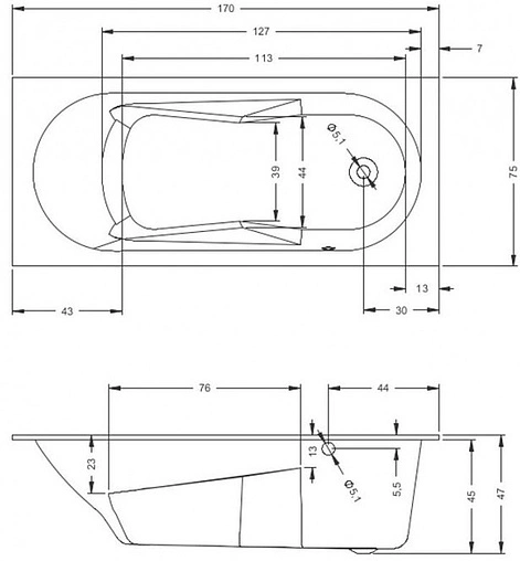 Ванна акриловая Riho Lazy 170x75 B079001005