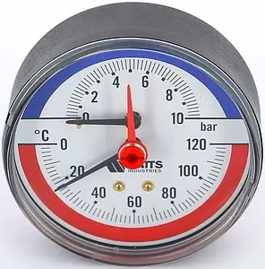 Термоманометр аксиальный Watts F+R818 80мм 10 бар 120°С ½" 10009465 Термоманометр аксиальный Watts F+R818 80мм 10 бар 120°С ½" 10009465, 1