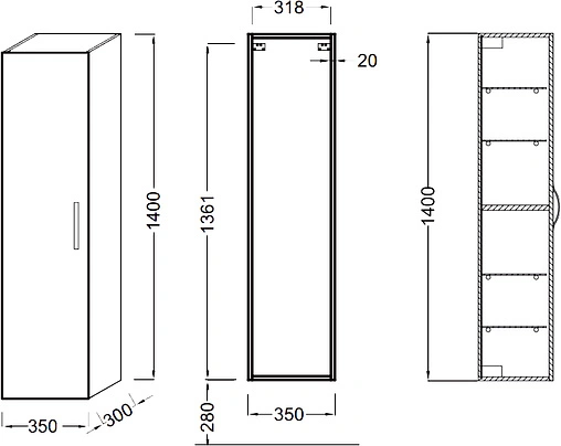 Шкаф-пенал подвесной Jacob Delafon Ola 35 тёмный дуб EB396-NR Шкаф-пенал подвесной Jacob Delafon Ola 35 тёмный дуб EB396-NR