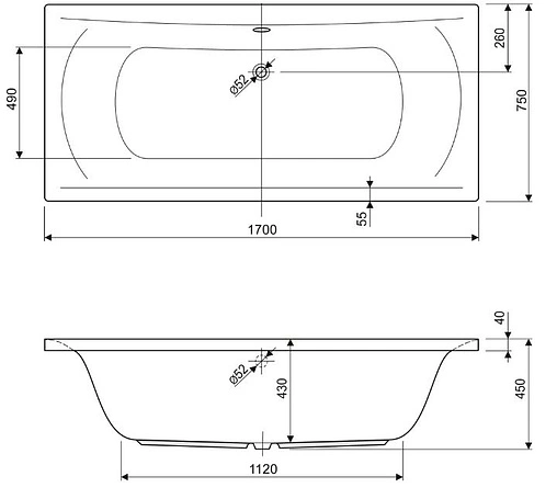 Ванна акриловая Cezares Arena 170x75