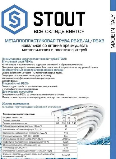 Труба металлопластиковая в теплоизоляции Stout 20 x 2.0 мм PE-Xb/AL/PE-Xb 6мм синяя бухта 100м SPI-0002-102020