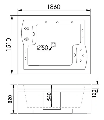 Ванна акриловая с гидромассажем Gemy 186x151 L G9052 II B L