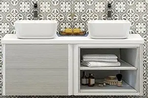 Тумба-умывальник подвесная Aquaton Брук 120 (60+60) дуб латте/белый, 1