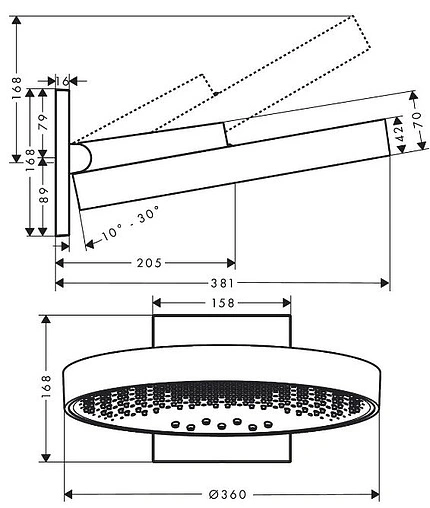 Лейка верхнего душа с настенным креплением Hansgrohe Rainfinity 360 3jet шлифованная бронза/графит 26234140