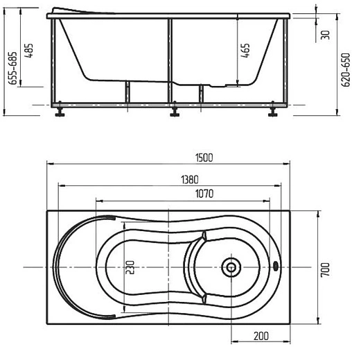 Ванна акриловая Aquatek Афродита 150x70 R с фронтальной панелью с каркасом (разборный) AFR150-0000043