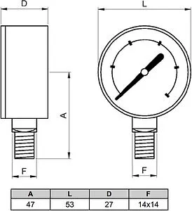 Манометр радиальный Genebre 50мм 6 бар ¼&quot; 3820 006, 2