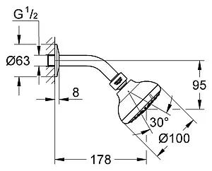 Лейка верхнего душа с настенным креплением Grohe New Tempesta 100 хром 26088000 Лейка верхнего душа с настенным креплением Grohe New Tempesta 100 хром 26088000, 2