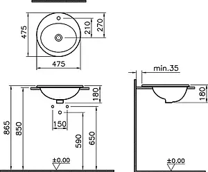 Раковина VitrA S20 47 белый 5467B003-0001 Раковина VitrA S20 47 белый 5467B003-0001, 2
