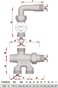 Узел нижнего подключения терморегулирующий боковой M24x19 x ½"н Far FT 1457 C12 Узел нижнего подключения терморегулирующий боковой M24x19 x ½"н Far FT 1457 C12, 2
