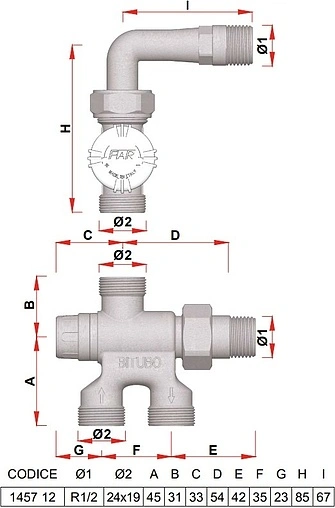 Узел нижнего подключения терморегулирующий боковой M24x19 x ½&quot;н Far FT 1457 C12