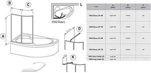 Шторка на ванну 1700мм прозрачное, матовое стекло Ravak Supernova VSK2 170 L 76LB010041 Шторка на ванну 1700мм прозрачное, матовое стекло Ravak Supernova VSK2 170 L 76LB010041, 2