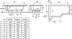 Ванна акриловая Jacob Delafon Bain-Douche NEO 170x90 L E6D002L-00, 2