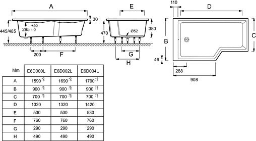 Ванна акриловая Jacob Delafon Bain-Douche NEO 170x90 L E6D002L-00
