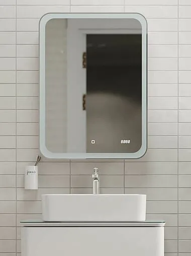 Шкаф-зеркало Jorno Bosko 60 с подсветкой и часами белый Bos.03.60/W