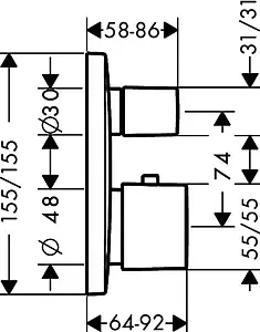 Термостат для 2 потребителей Hansgrohe PuraVida хром 15771000 Термостат для 2 потребителей Hansgrohe PuraVida хром 15771000, 2