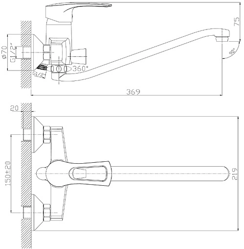 Смеситель для ванны с длинным изливом Rossinka хром T40-34