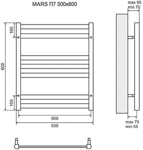 Полотенцесушитель электрический лесенка Lemark Mars П7 600х500 полированная сталь LM35607E Полотенцесушитель электрический лесенка Lemark Mars П7 600х500 полированная сталь LM35607E, 2
