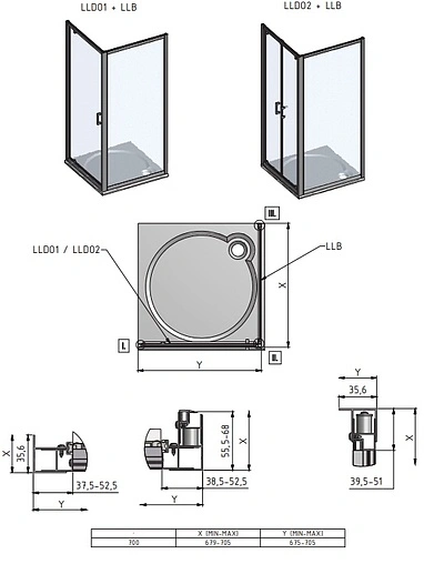 Боковая стенка 700мм прозрачное стекло Roltechnik Lega Line LLB/700 553-7000000-00-02