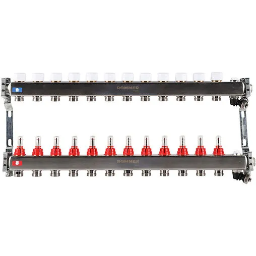 Группа коллекторная с расходомерами 12 отводов 1&quot;в/в x ¾&quot;ек Rommer RMS-1201-000012