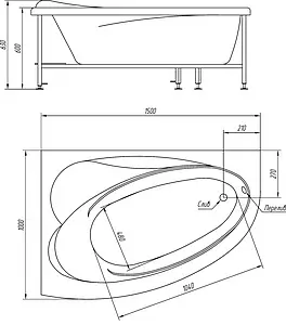 Ванна акриловая BellRado Глория 150x100 R BR7011004-00(R), 3