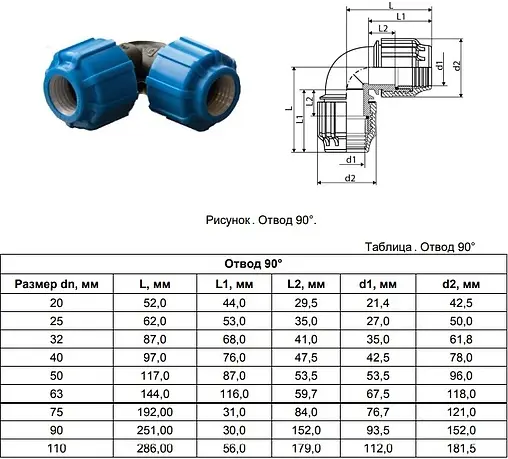 Уголок компрессионный соединительный 25мм x 25мм ТПК-Аква 50040025