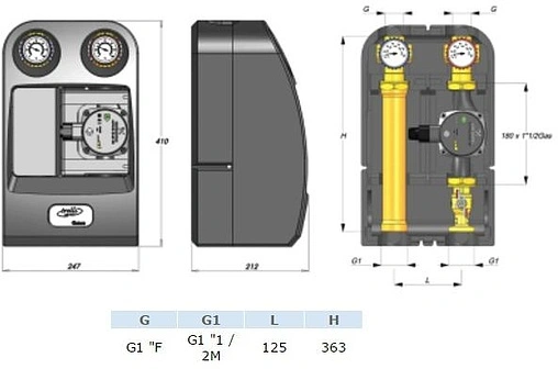 Насосный модуль с прямым контуром 1½&quot;н х 1&quot;в Barberi 01G 025 00C с насосом Grundfos UPSO 25-65 180
