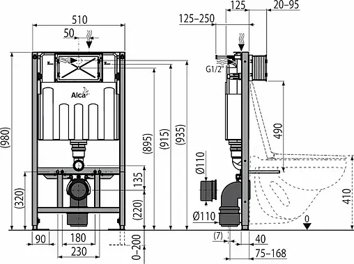 Инсталляция для подвесного унитаза AlcaPlast Sadromodul AM101/1000