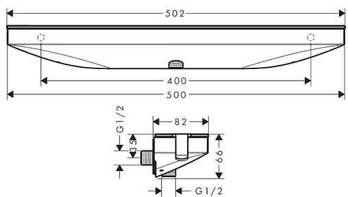 Шланговое подключение с держателем и полкой Hansgrohe Rainfinity Porter 500 L белый матовый/графит 26843700