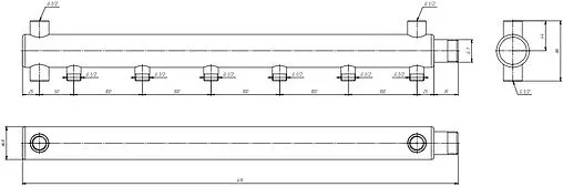 Коллектор распределительный концевой 6 отводов 1&quot;н x ½&quot;н Ду 40мм Valtec VTc.510.BS.SG40060406
