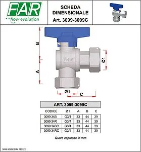 Кран шаровый с накидной гайкой угловой ¾"нг x ¾"нг синий Far FS 3099 34BC Кран шаровый с накидной гайкой угловой ¾"нг x ¾"нг синий Far FS 3099 34BC, 2