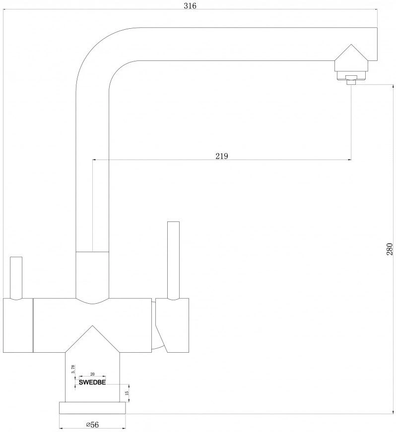 Смеситель для кухни с подключением к фильтру Swedbe Selene Plus нержавеющая сталь 8145