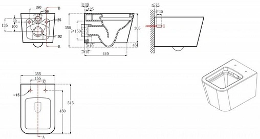 Унитаз подвесной безободковый Bravat Manno белый C21201UW-RUS Унитаз подвесной безободковый Bravat Manno белый C21201UW-RUS