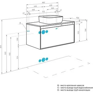 Тумба-умывальник подвесная Aquaton Либерти 90 дуб эльвезия/белый глянец 1A2799K1LY010, 2