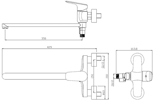 Смеситель для ванны с длинным изливом SMARTsant Фалькон хром SM283502AA Смеситель для ванны с длинным изливом SMARTsant Фалькон хром SM283502AA