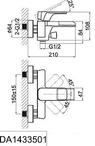 Смеситель для ванны D&K Berlin Technische чёрный/хром DA1433515, 2