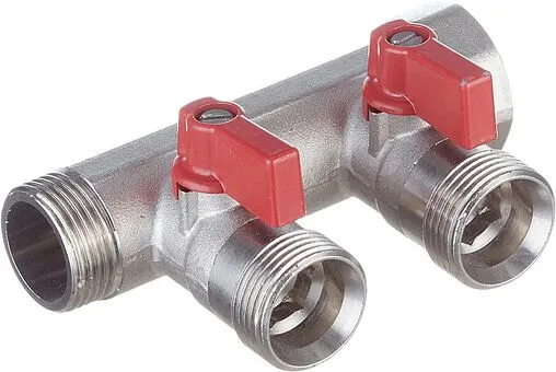 Коллектор запорный проходной 2 отвода красный ¾&quot;в/н x ¾&quot;ек Henco VB050502-ROOD