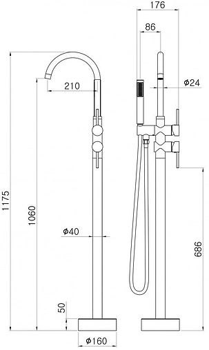 Смеситель для ванны напольный Swedbe Spira хром 4004