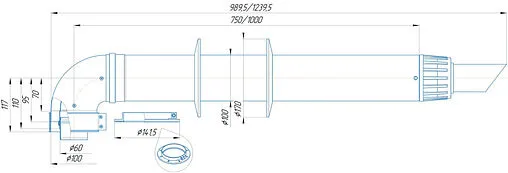 Комплект дымохода Антилед Ø 60/100мм L=1000мм Krats Антилёд KTL-01-075