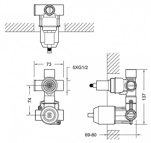 Скрытая часть смесителя для 2 потребителей Bravat Built-in D982CP-A-RUS